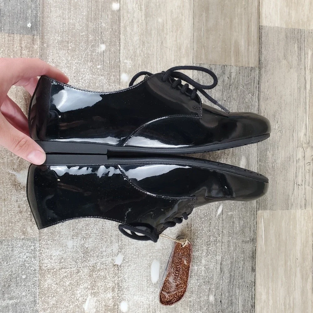 Birkenstock Saunders Womens Shoes Sz 6 Narrow Black Patent Leather Lace Up